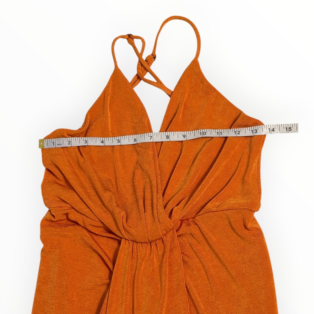 Lulus Dreamy Date Orange Surplice Midi Dress M Ruched Plunge Wedding Resort - Picture 7 of 15